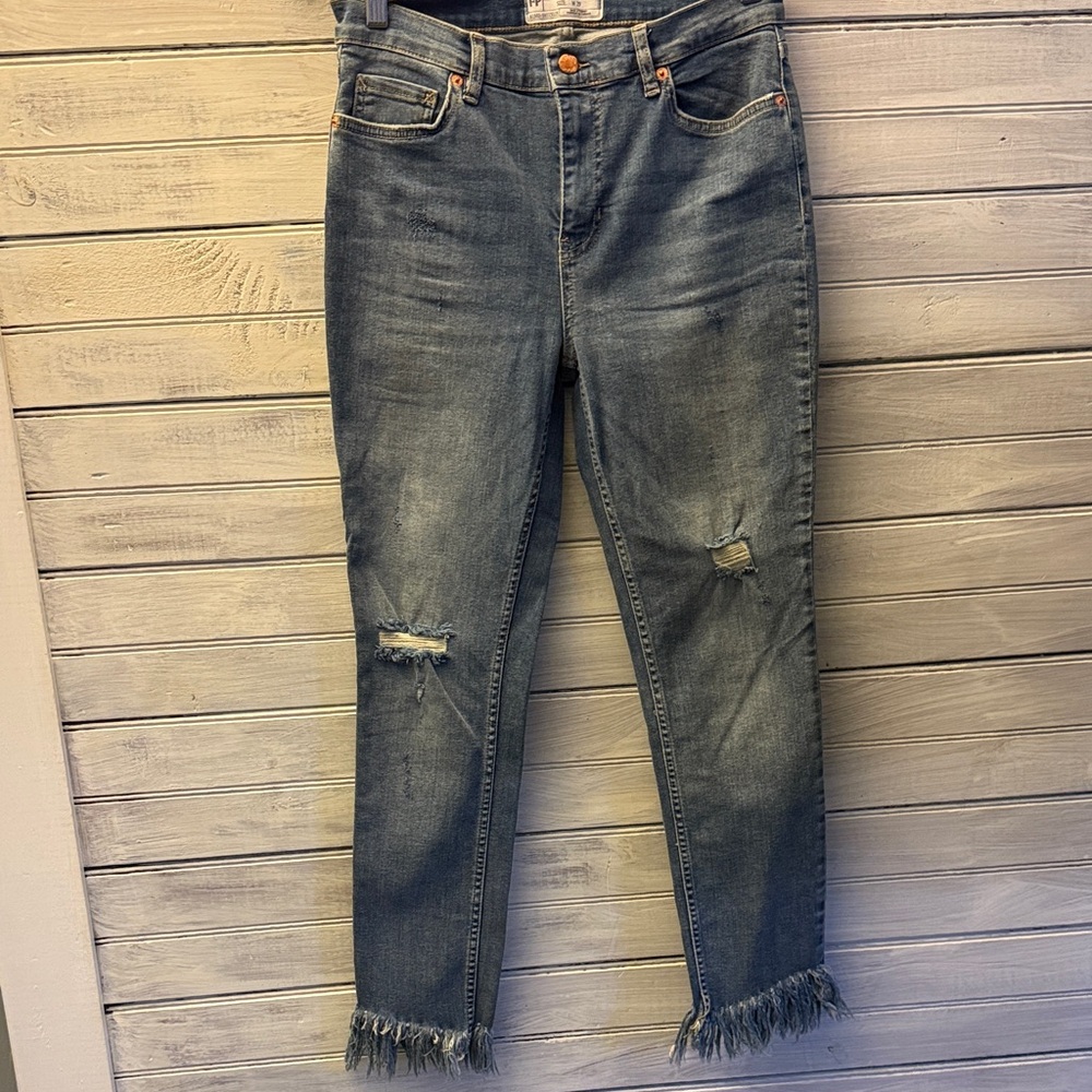 Free People Distressed Blue Ankle Jeans